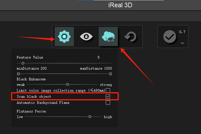 parameter settings in ireal 3d scanning software