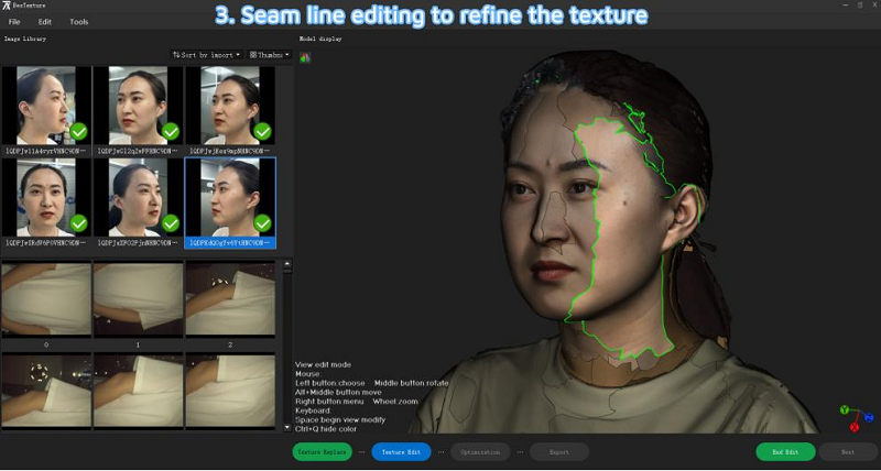 seam line editing to refine the texture