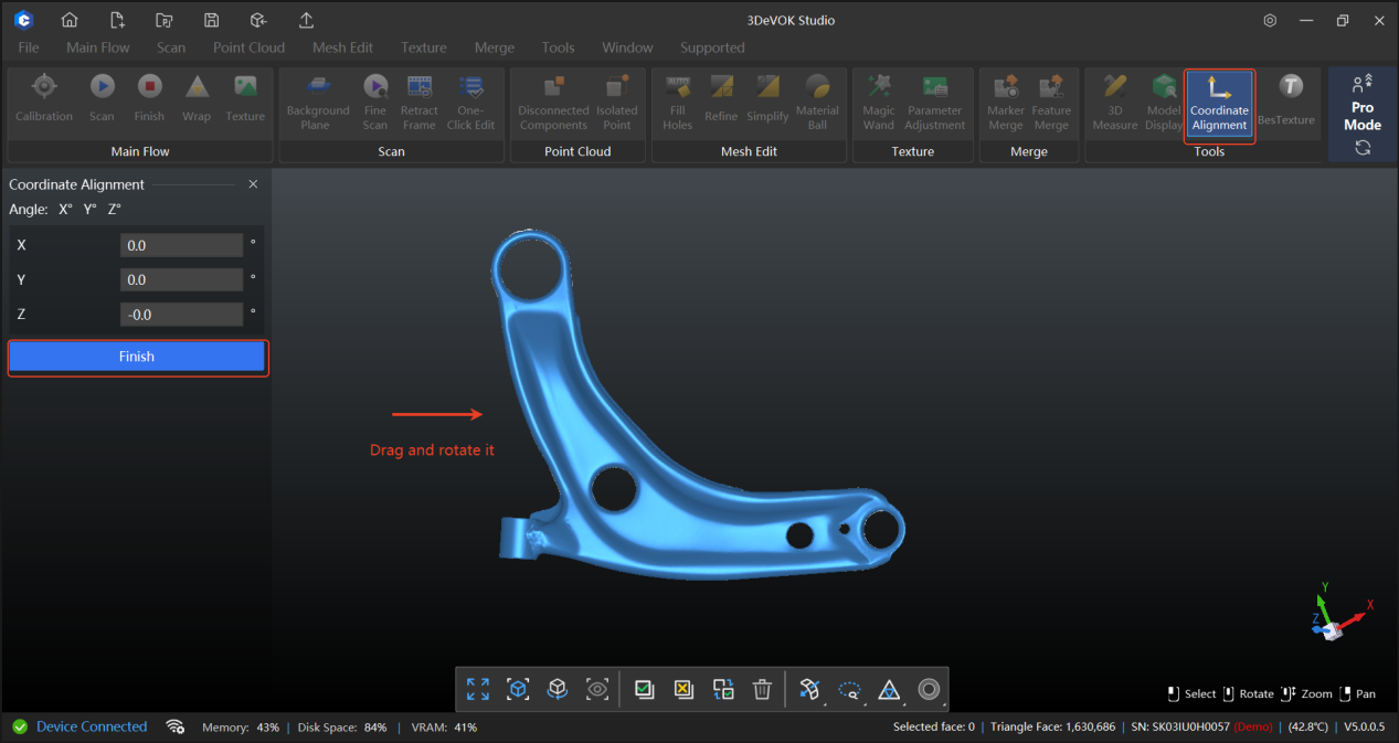 How to use Coordinate Alignment function in 3DeVOK Studio scanning software?