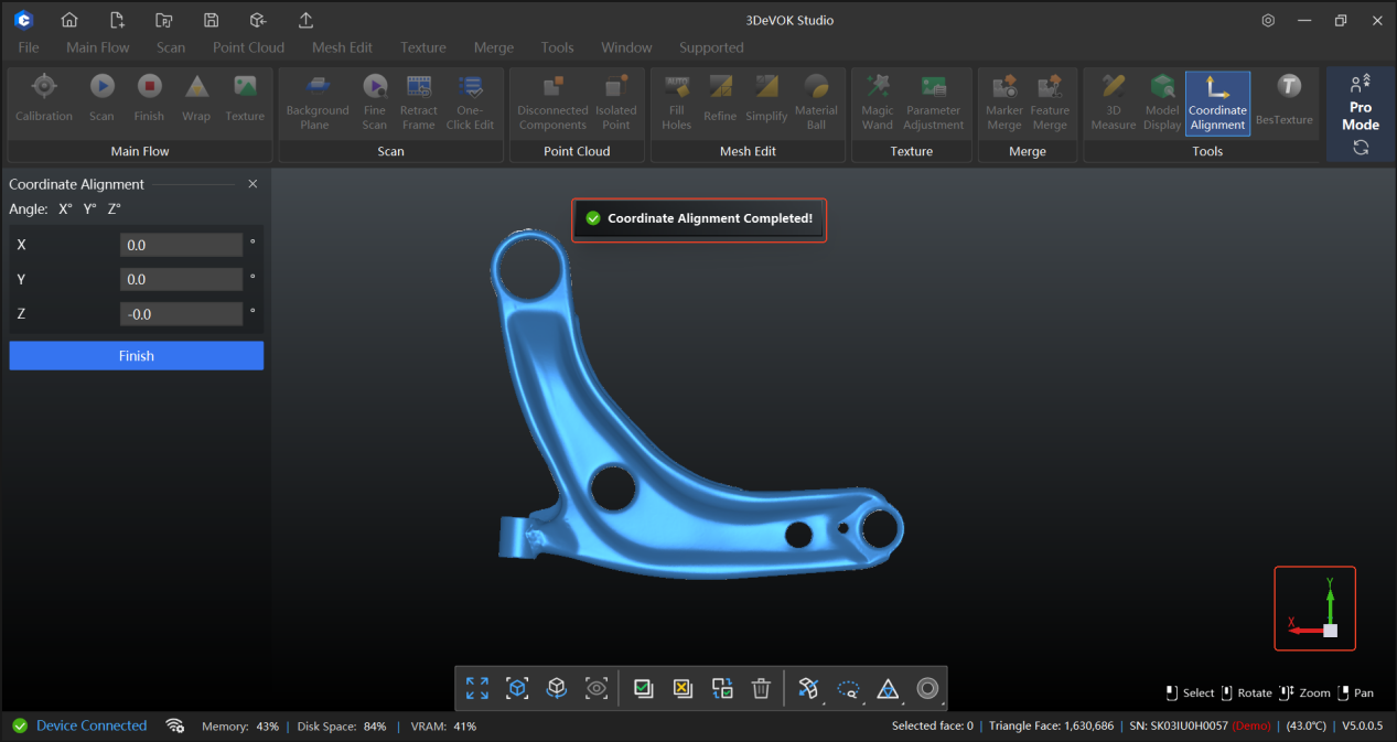 How to use Coordinate Alignment function in 3DeVOK Studio scanning software?